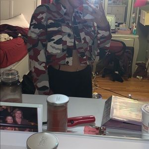 Cropped  red ,white, gray ,black Jean jacket